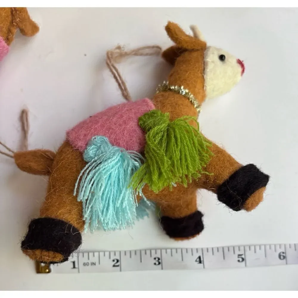 Anthropologie Wool Felt Llama Alpaca Colorful Ornament Trio Set 3